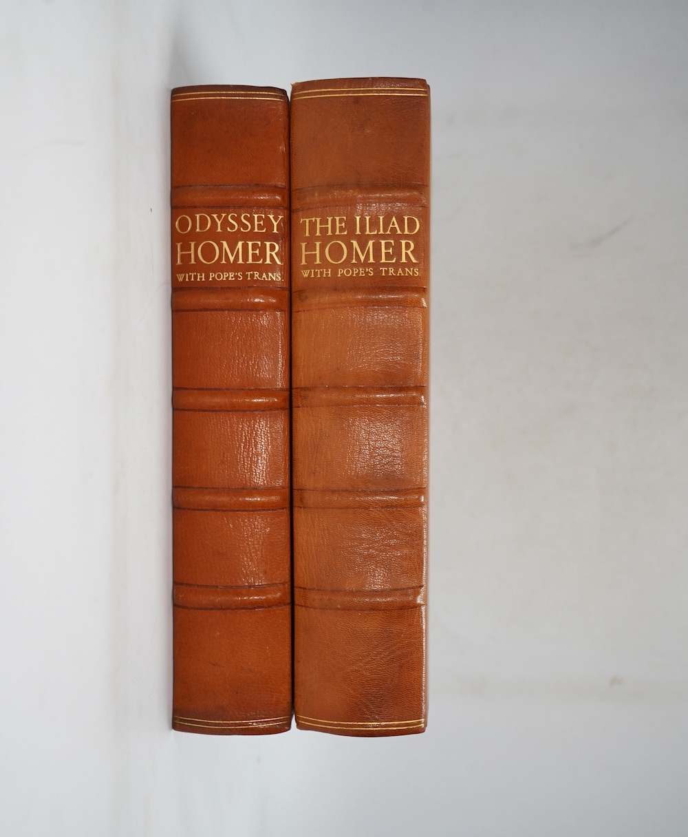 Homer - The Iliad The Odyssey. (Translated by) Pope. 2 vols. title and text decorations; original gilt ruled tan morocco, panelled spines gilt lettered direct, gilt tops and other edges rough trimmed, marbled e/ps. roy.